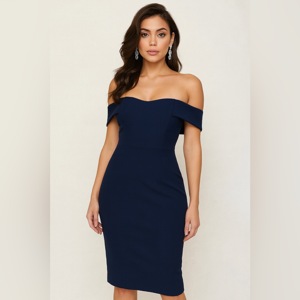 Dress The Population Navy Off-Shoulder Dress Sz. L Nwt